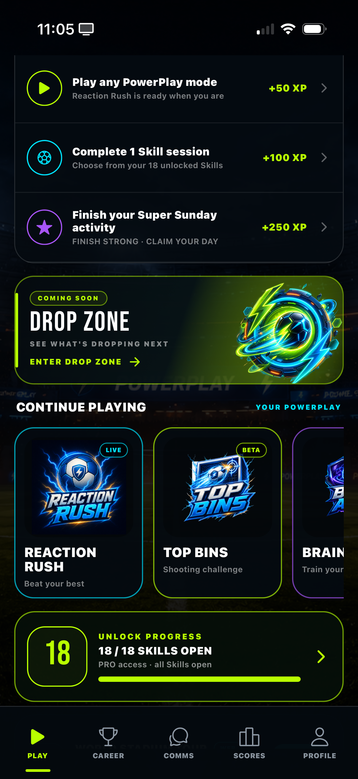 PowerPlay Tek daily activities and Drop Zone content